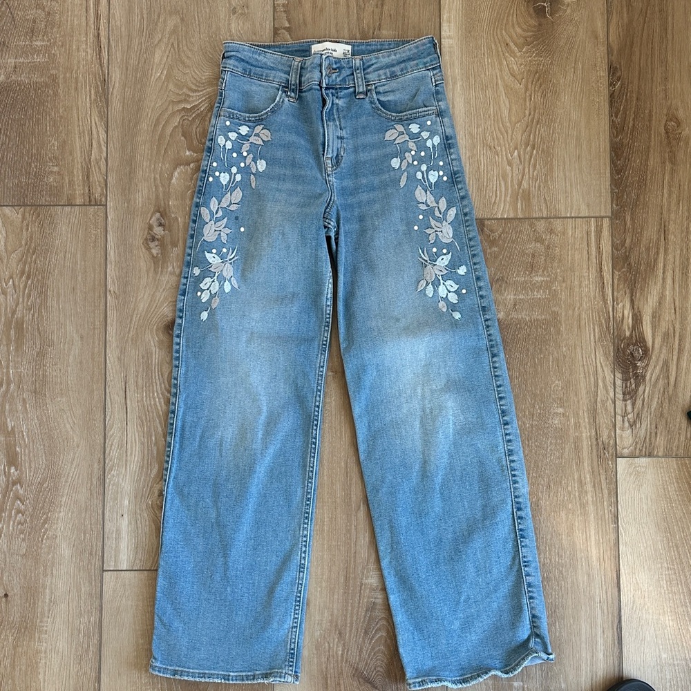 Abercrombie Kids Blue Floral Straight Leg Jeans
